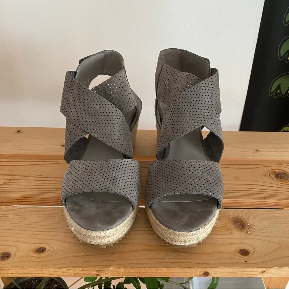 Eileen Fisher Gray Espadrille Willow Wedge 2 Graphite Nubuck Sandals 9 - Picture 2 of 16